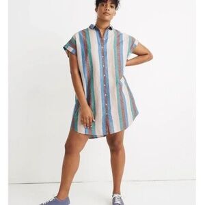 Madewell Central Shirtdress in Flagstaff Stripe Circus Stripe Dreamy Pink Sz XL